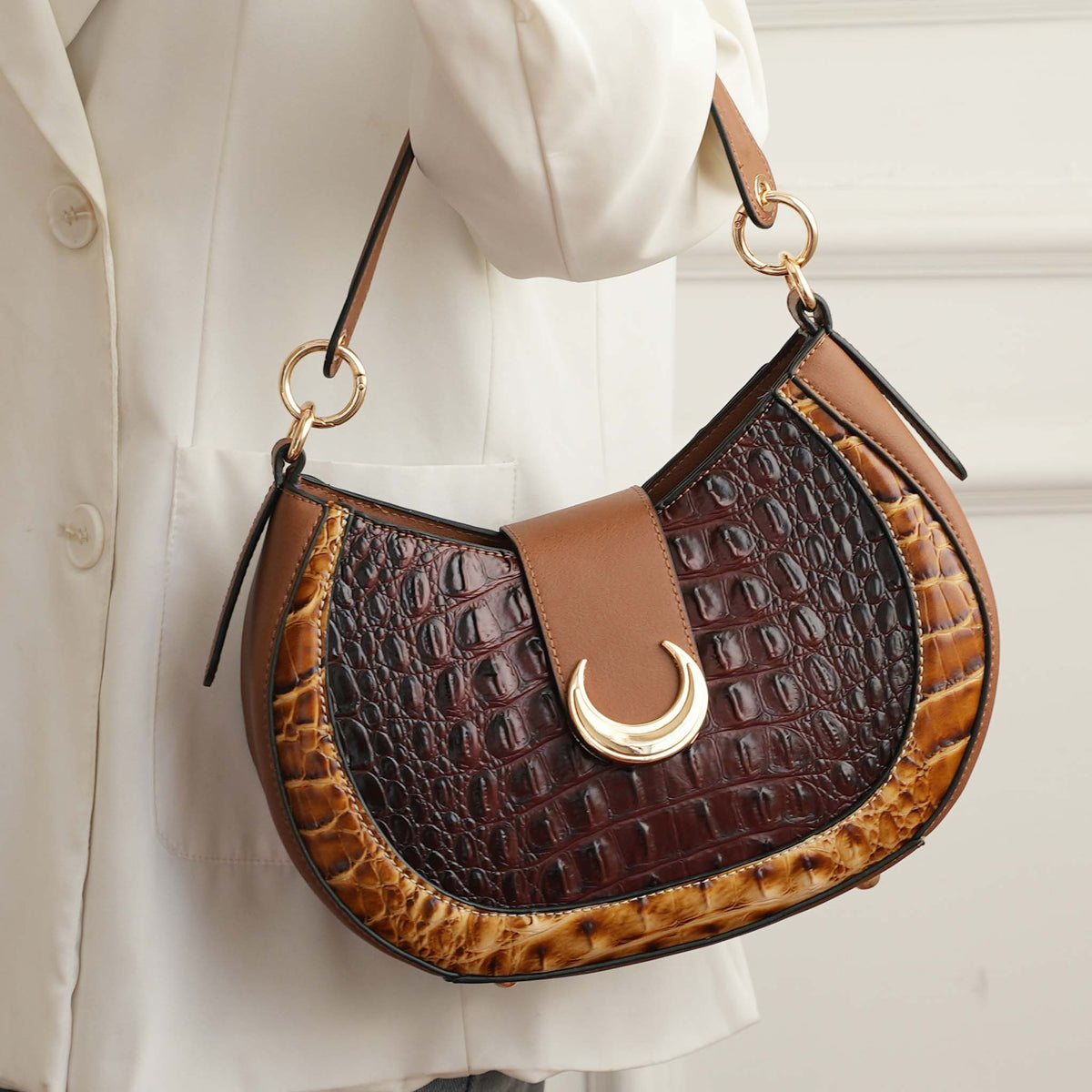 Jain Croc-Embossed Shoulder Bag